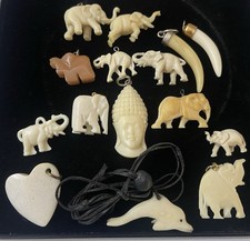 Job Lot Vintage Carved Elephant Charms CrackerJack Celluloid Tooth Heart Pendant