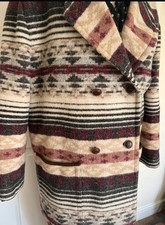 Vintage C&A Wool Mix Jacket Coat Aztec Print Size 14 