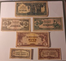 WWII Japanese Government issued Invasion Money Bank Notes - 6 notes 
