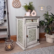 Rustic Farmhouse Cottage Style Side Table Cupboard, painted white and floral