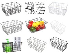 Metal Wire Storage Basket with Handle Pantry Cabinet Wire Rack Bathroom Kitchen