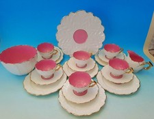 AYNSLEY / BODLEY UNMARKED TULIP SHAPE PINK 21 PIECE TEASET WITH TWIG HANDLES