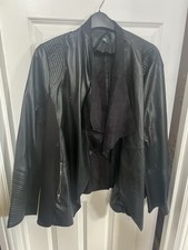 Wallis Womens Jacket Black Faux Leather Waterfall Casual Size 28