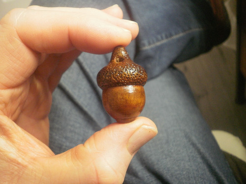 Carved wood netsuke acorn