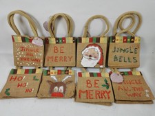 Christmas Hessian Jute Small Mini Gift Tote Bag Bundle Hand Decorated X8