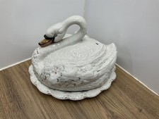 Antique 19th c. large Staffordshire Swan Ceramic Butter Dish and Cover HandPaint
