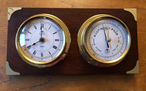 Brass barometer clock - barometer, &