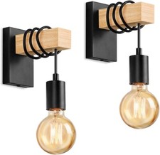 Lightess 2 Pack Wooden Wall Light Vintage Industrial Wall Sconce Light Indoor Ru