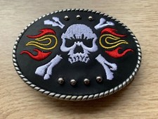 Vintage Western Leather Embroidered Skull Trophy Buckle Design 38mm DR6