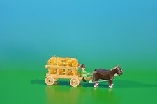 Miniature Trailer Cart In Natural With Horses, Load: Straw Length About 9Cm NE