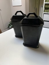 A Pair Black Lidded Hand Made Chinese Porcelain Pots H24.5 W15.5 D10cms Max Mess