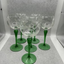 Green Stem X 6 Etched Wine