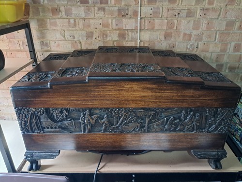 Oriental wooden coffer - wooden, hand