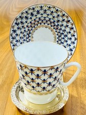 Lomonosov Imperial Porcelain Cobalt Net Blue Demitasse Cup & Saucer Set