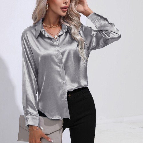 Womens satin silk solid shirt - silk,