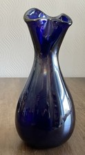 Vintage Heavy Iridescent Dark Blue Art Glass Vase