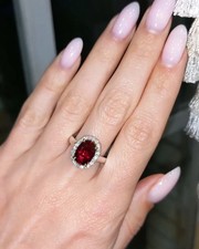 3.47Ct Oval Cut Natural Ruby & Diamond Engagement Ring 18K Real White Gold 7.5,8