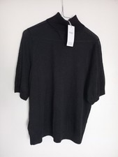 M&S Black Metallic Funnel Neck Knitted Short Sleeve Top Jumper Medium 12 - 14