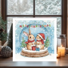 Merry Christmas card with Rabbits! free p&p included