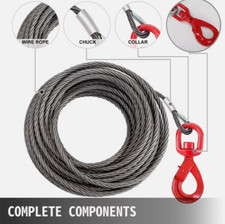 Steel Winch Cable Winch Wire Rope 10mm x 10m/20m With Self-Locking Swivel Hook