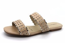 Red Herring Heath Womens UK 4 EU 37 Natural Slip On Mule Laser Cut Flat Sandals