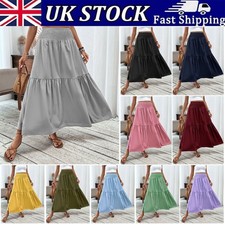 BOHO Women High Elastic Waist Floral Swing Skirts Long Summer Holiday Dress SIZE