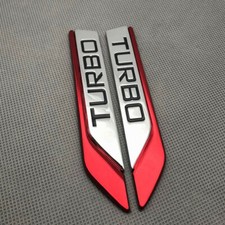 Metal Turbo Side Wing Badge Chrome Fender Sport Emblem Door Fender Sticker Red 