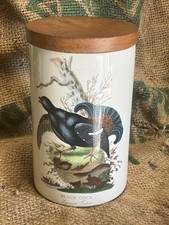 VINTAGE PORTMEIRION POTTERY STORAGE JAR 21cm WOODEN LID BIRDS of BRITIAN 1978