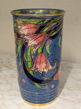 Large Vintage Julipa Blue with pink flowers Vase with Gold rim