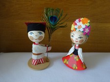 Vintage Dolls -Polish Hand Made Lalki dolls boy offering peacock feather to girl