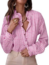 Women'S Plaid Ruffle V Neck