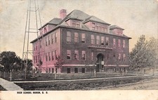 Huron South Dakota~High School~Tower Next to Building~1908 Postcard