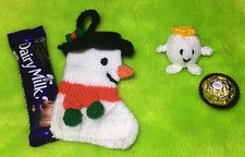 KNITTING PATTERN - Christmas Snowman stocking / 13cms gift bag & Snowball Cover