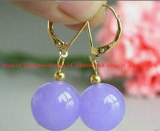 Natural 8/10/12mm Mutil-color Jade Round Gemstone Beads Dangle Earrings AAA+