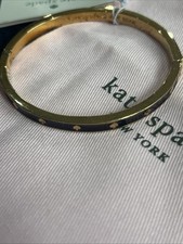 Kate Spade Spot The Spade Hinged Bracelet Bangle Black Gold Dust Bag Bnwt