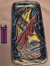 Colourful Vintage Wall Plaque Sailing Ship Picture Maker Mark 114 On Rear