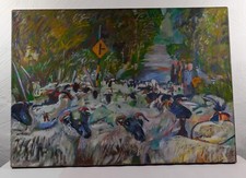 Large Oil Painting Sheep Crossing by Piers Goodman Ruskin School 90x64cm