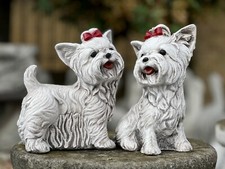 Pair of Yorkie sculpture Stone Westie dogs figurine Concrete dogs decor Animals