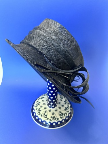 Navy floral wedding hat - navy,