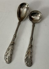 Antique Ornate Fancy 11cm Silver Plate Condiment Salt Mustard Spoons Cutlery