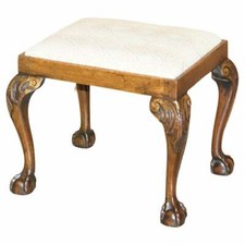 1 OF 2 18TH CENTURY CIRCA 1780 GEORGIAN CLAW & BALL CARVED WALNUT STOOLS