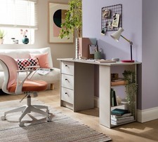 Malibu Desk With Drawers and Shelves Light Grey Storage For Kids & Adults 120cm