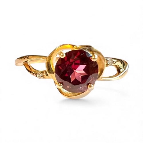 Garnet diamond 9ct gold - garnet, ring