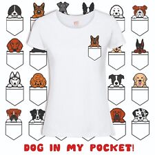 POCKET PUPPY, DOG POCKET LADIES WHITE T-SHIRT, Choose your own breed, Dog Lovers