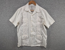 Gentlemens Collection Vintage White Guayabera Embroidered Casual Button Shirt L