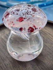 Welsh Laugharne Glass Pink White Studio Art Glass Mushroom Paperweight Ornament 