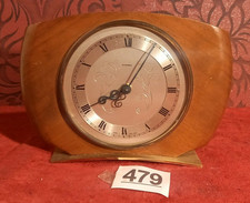 Vintage Mid Century Wood Teak Case brass foot Tempora Mantle Clock missing glass