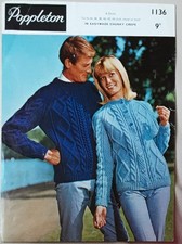 Orig Vtge Poppleton Chunky  Adult Jacket & Sweater 34"-44" Knitting Pattern 1136