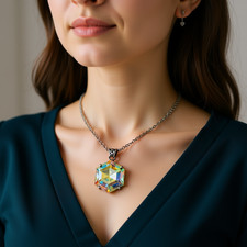 Mystic Topaz Necklace: Rainbow Hexagon Gemstone, Silver Chain