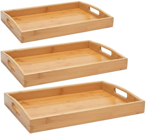 Bamboo serving trays wooden - 3x,